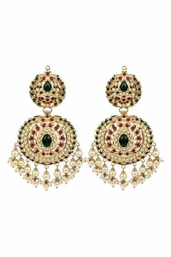 Vivinia By Vidhi Mehra_Gold Plated Jadau Pearl Embellished Circular Earrings _Online_at_Aza_Fashions