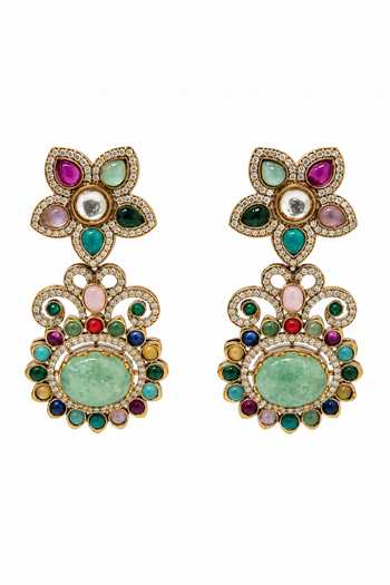 Vivinia By Vidhi Mehra Multi Color Semi-precious Floral Embellished Earrings Online at Aza Fashions Vivinia By Vidhi Mehra_Multi Color Semi-precious Floral Embellished Earrings _Online_at_Aza_Fashions