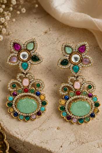 Vivinia By Vidhi Mehra Semi-Precious Floral Embellished Earrings