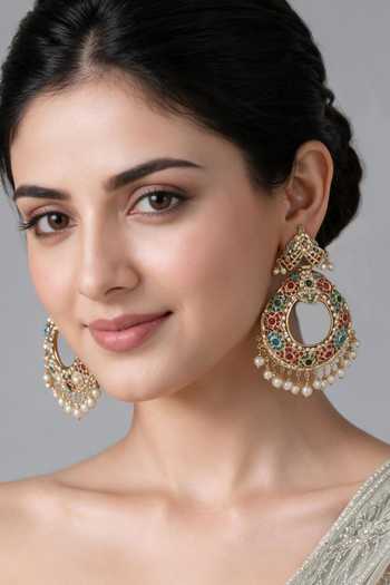 Vivinia By Vidhi Mehra Jadau Pearl Chandbali Earrings 
