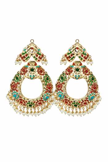 Vivinia By Vidhi Mehra_Multi Color Jadau Pearl Chandbali Earrings _Online_at_Aza_Fashions