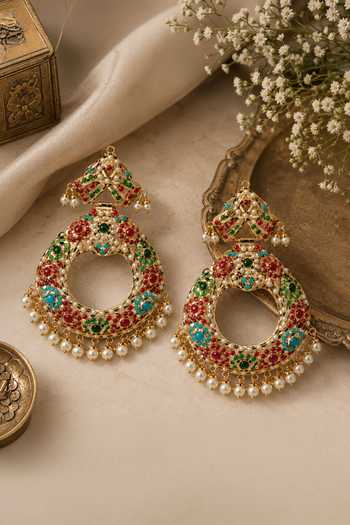 Vivinia By Vidhi Mehra Jadau Pearl Chandbali Earrings 