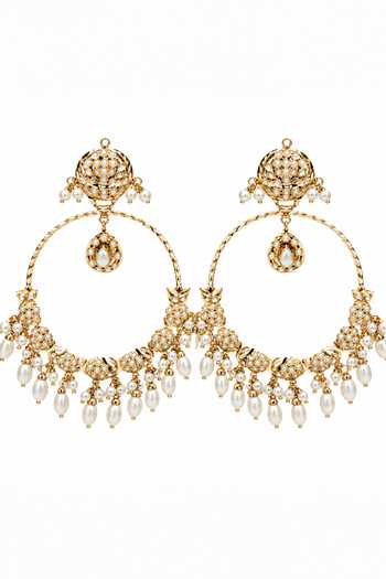 Vivinia By Vidhi Mehra Gold Plated Jadau Pearl Embellished Oversized Hoop Earrings Online at Aza Fashions Vivinia By Vidhi Mehra_Gold Plated Jadau Pearl Embellished Oversized Hoop Earrings _Online_at_Aza_Fashions