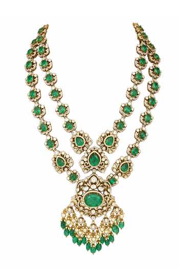Buy Vivinia By Vidhi Mehra Green Moissanite Long Two-layered Necklace Set Online at Aza Fashions Buy_Vivinia By Vidhi Mehra_Green Moissanite Long Two-layered Necklace Set _Online_at_Aza_Fashions