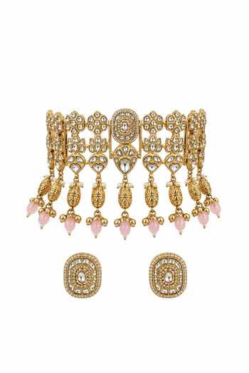 Buy_Vivinia By Vidhi Mehra_Gold Plated Kundan Embellished Choker Set _Online_at_Aza_Fashions