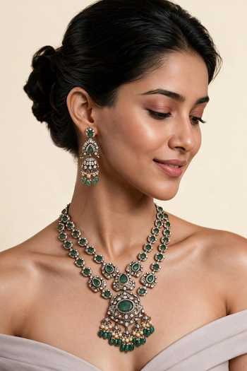 Vivinia By Vidhi Mehra Moissanite Polki Long Two-Layered Necklace Set 