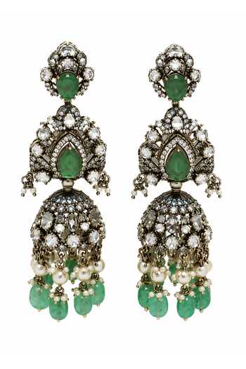 Shop Vivinia By Vidhi Mehra Emerald Green Moissanite Polki Long Two-layered Necklace Set Online at Aza Fashions Shop_Vivinia By Vidhi Mehra_Emerald Green Moissanite Polki Long Two-layered Necklace Set _Online_at_Aza_Fashions
