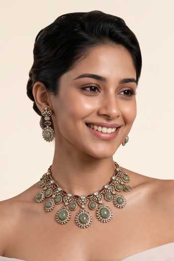 Vivinia By Vidhi Mehra Semi-Precious Stone Zircon Necklace Set 