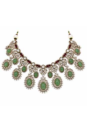 Vivinia By Vidhi Mehra Green Semi-precious Stone Zircon Necklace Set Online at Aza Fashions Vivinia By Vidhi Mehra_Green Semi-precious Stone Zircon Necklace Set _Online_at_Aza_Fashions