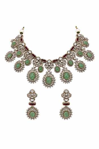 Buy Vivinia By Vidhi Mehra Green Semi-precious Stone Zircon Necklace Set Online at Aza Fashions Buy_Vivinia By Vidhi Mehra_Green Semi-precious Stone Zircon Necklace Set _Online_at_Aza_Fashions