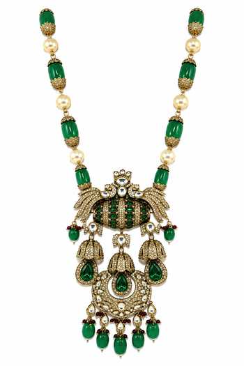 Buy Vivinia By Vidhi Mehra Emerald Green Semi-precious Stone Kundan Long Necklace Set Online at Aza Fashions Buy_Vivinia By Vidhi Mehra_Emerald Green Semi-precious Stone Kundan Long Necklace Set _Online_at_Aza_Fashions