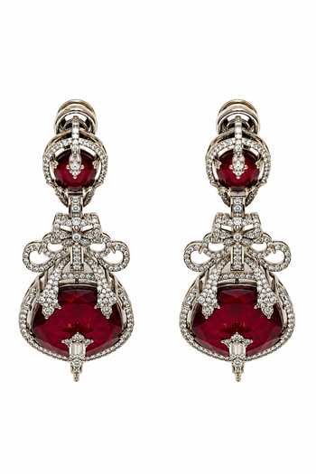 Shop_Vivinia By Vidhi Mehra_Red Semi-precious Stone Moissanite Necklace Set _Online_at_Aza_Fashions