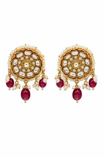 Vivinia By Vidhi Mehra_Multi Color Handcrafted Polki Charm Necklace Set _Online_at_Aza_Fashions