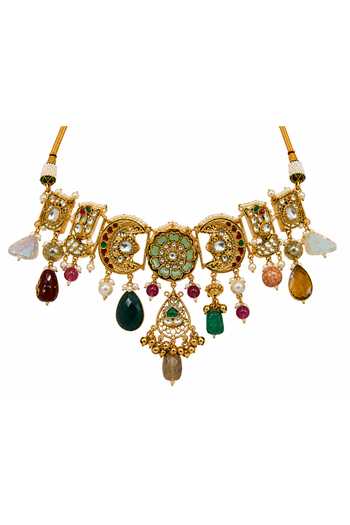 Buy_Vivinia By Vidhi Mehra_Multi Color Handcrafted Polki Charm Necklace Set _Online_at_Aza_Fashions