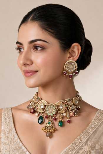 Vivinia By Vidhi Mehra Handcrafted Polki Charm Necklace Set 