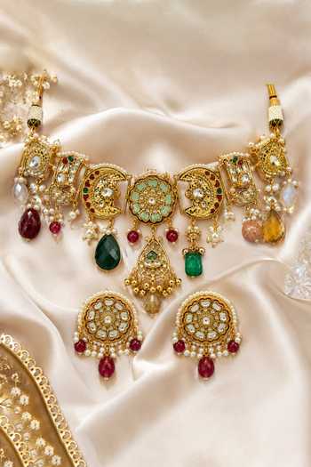 Vivinia By Vidhi Mehra Handcrafted Polki Charm Necklace Set 