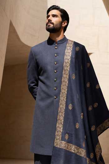 Shop Amit Arora Blue Pashmina Sherwani Set Online at Aza Fashions Shop_Amit Arora_Blue Pashmina Sherwani Set _Online_at_Aza_Fashions