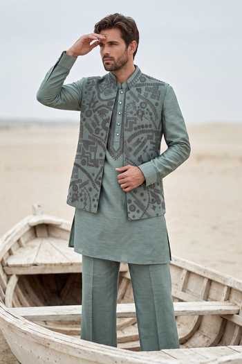 Amit Arora Textured Waistcoat & Kurta Set 