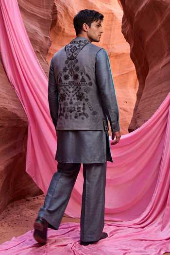 Amit Arora Textured Embroidered Waistcoat & Kurta Set 