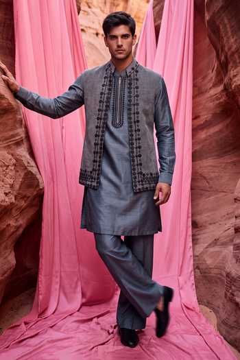 Amit Arora Textured Embroidered Waistcoat & Kurta Set 
