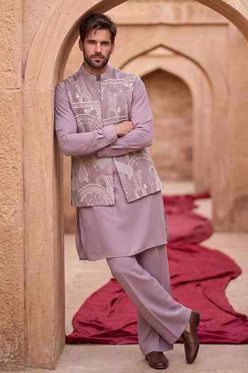 Amit Arora Purple Knit Hand Embroidered Waistcoat Set Online at Aza Fashions Amit Arora_Purple Knit Hand Embroidered Waistcoat Set _Online_at_Aza_Fashions