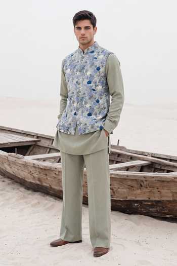 Buy Amit Arora Blue Crepe Floral Hand Embroidered Waistcoat Set Online at Aza Fashions Buy_Amit Arora_Blue Crepe Floral Hand Embroidered Waistcoat Set _Online_at_Aza_Fashions