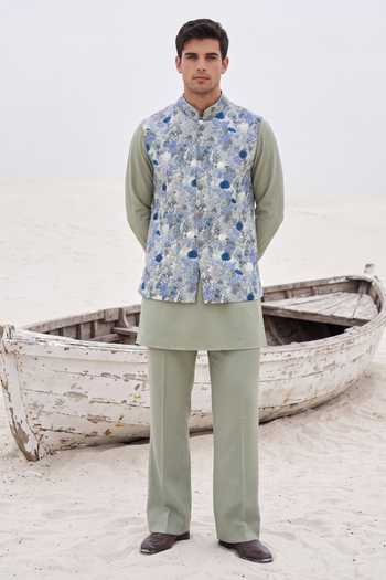Amit Arora Floral Hand Embroidered Waistcoat Set 