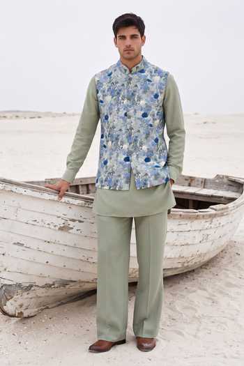 Amit Arora Floral Hand Embroidered Waistcoat Set 