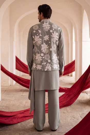 Amit Arora Floral Embroidered Waistcoat Kurta Set 
