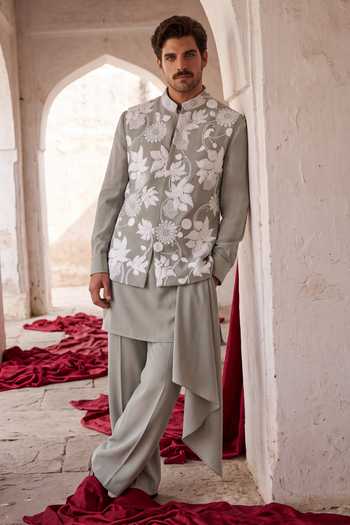 Amit Arora Floral Embroidered Waistcoat Kurta Set 