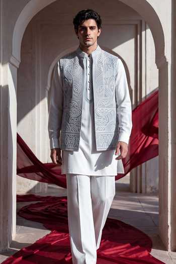 Amit Arora Textured Waistcoat & Kurta Set 