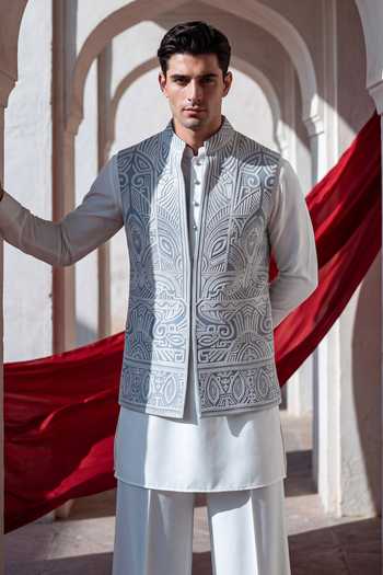 Buy Amit Arora Sky Blue Rayon, Knit Textured Waistcoat And Kurta Set Online at Aza Fashions Buy_Amit Arora_Sky Blue Rayon, Knit Textured Waistcoat And Kurta Set _Online_at_Aza_Fashions