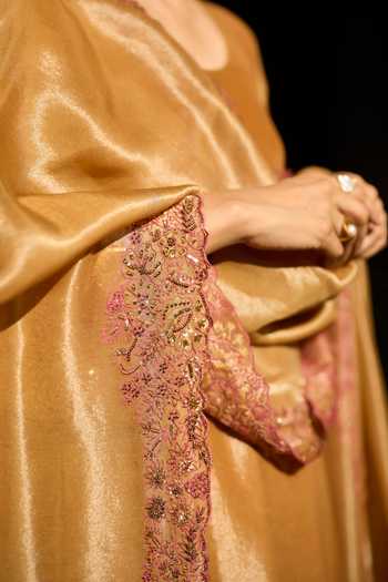 Sarang Kaur Yellow Silk, Tissue, Organza Round Neck Kurta Set Online at Aza Fashions Sarang Kaur_Yellow Silk, Tissue, Organza Round Neck Kurta Set _Online_at_Aza_Fashions