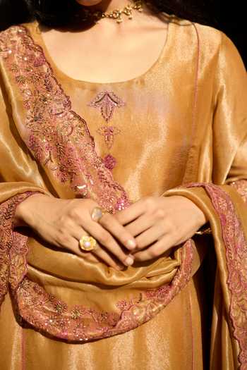 Buy Sarang Kaur Yellow Silk, Tissue, Organza Round Neck Kurta Set Online at Aza Fashions Buy_Sarang Kaur_Yellow Silk, Tissue, Organza Round Neck Kurta Set _Online_at_Aza_Fashions