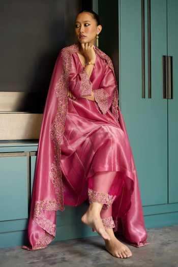 Buy Sarang Kaur Pink Silk, Tissue, Organza Scoop Neck Hand Embroidered Kurta Set Online at Aza Fashions Buy_Sarang Kaur_Pink Silk, Tissue, Organza Scoop Neck Hand Embroidered Kurta Set _Online_at_Aza_Fashions