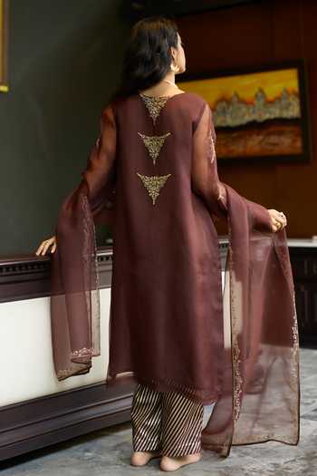 Sarang Kaur Brown Sukhali Kurta Pant Set 