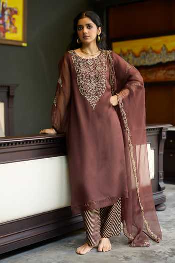 Sarang Kaur Brown Sukhali Kurta Pant Set 