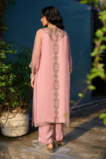 Sarang Kaur Pink Rawani Embroidered Jacket & Pant Set 