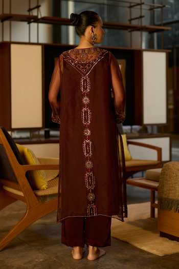 Sarang Kaur Brown Embroidered Jacket & Pant Set 