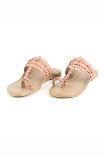 Preet Kaur Peach Colorblock Kolhapuri Flats 