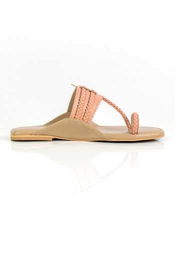 Preet Kaur Beige Peach Colorblock Kolhapuri Flats Online at Aza Fashions Preet Kaur_Beige Peach Colorblock Kolhapuri Flats _Online_at_Aza_Fashions