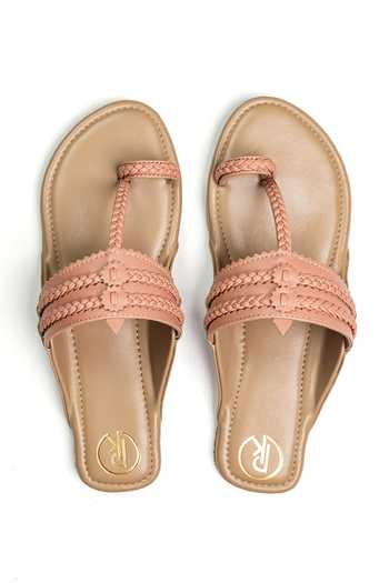 Preet Kaur Peach Colorblock Kolhapuri Flats 
