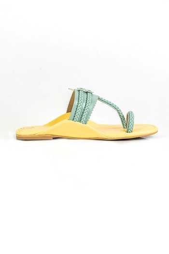 Preet Kaur Yellow Colorblock Kolhapuri Flats Online at Aza Fashions Preet Kaur_Yellow Colorblock Kolhapuri Flats _Online_at_Aza_Fashions