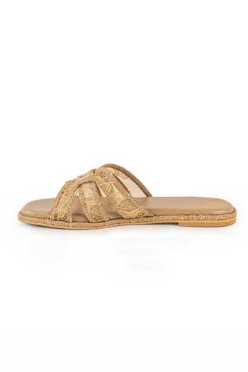 Preet Kaur Beige Lace Embellished Flats Online at Aza Fashions Preet Kaur_Beige Lace Embellished Flats _Online_at_Aza_Fashions