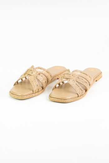 Preet Kaur Beige Lace Embellished Flats 