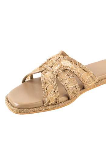 Shop Preet Kaur Beige Lace Embellished Flats Online at Aza Fashions Shop_Preet Kaur_Beige Lace Embellished Flats _Online_at_Aza_Fashions
