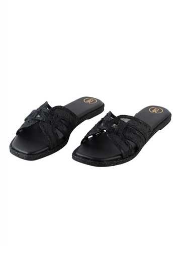 Preet Kaur Black Lace Embellished Flats 