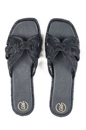Preet Kaur Black Lace Embellished Flats 