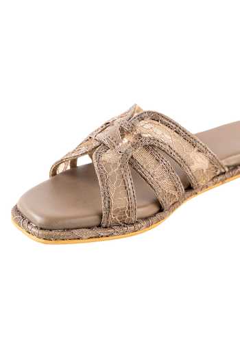 Shop Preet Kaur Brown Taupe Lace Embellished Flats Online at Aza Fashions Shop_Preet Kaur_Brown Taupe Lace Embellished Flats _Online_at_Aza_Fashions