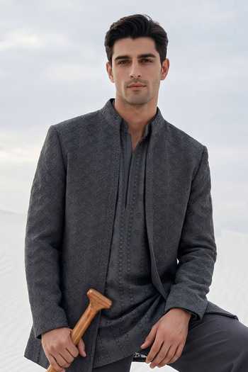 Buy Amit Arora Grey Knit Embroidered Jacket And Kurta Set Online at Aza Fashions Buy_Amit Arora_Grey Knit Embroidered Jacket And Kurta Set _Online_at_Aza_Fashions